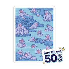 a sticker with an image of monkeys in the water