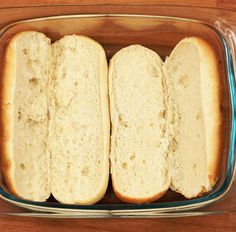 two slices of bread in a glass dish