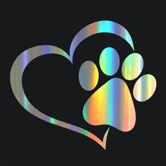 a dog's paw is shown in the shape of a heart with rainbow colors