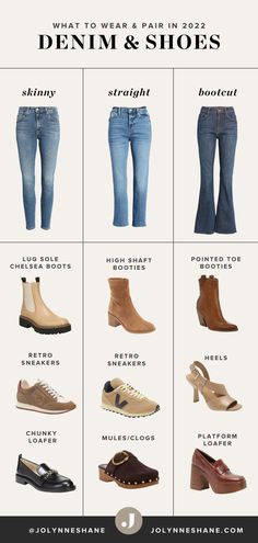 What Shoes to Wear with All Types of Jeans All Types Of Jeans, Shoes With Flare Jeans, Flare Jeans Winter, Shoes To Wear With Flare Jeans, Shoes To Wear With Jeans, Black Shoes Outfit, Fall Fashion Shoes, What Shoes To Wear