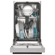 an open dishwasher with dishes in it