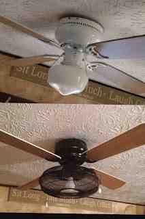 two pictures of a ceiling fan with the same light on top and one showing it's blades