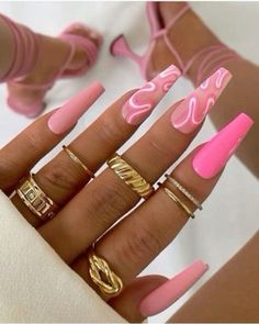 #Style Pink Festival Nails, Summer Nail 2024 Trends Pink, Summer Nails 2024 Trends Square, Nails Summer 2024 Trends, Festival Nails Summer, Barbiecore Nails, 21st Birthday Nails, Nails Festival