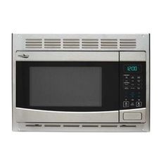 a stainless steel microwave oven with the door open and timer on it's side