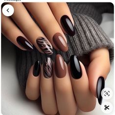 Dark October Nails, Different Colored Fall Nails, Brown Dip Nails Design, Brown Black Nails Design, Magnet Nail Designs, Nail Art Dark Colors, Brown And Tan Nails, Nails Trending Now 2024, Coffee Nails Designs