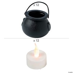 the size of a teapot is shown next to an image of a lit candle