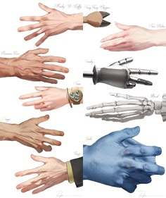 several different types of hands with wrist watches on them