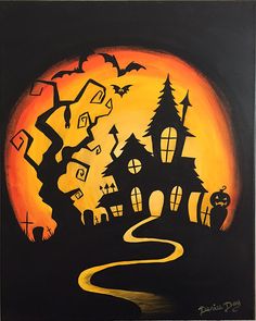 this is an acrylic painting of a halloween scene