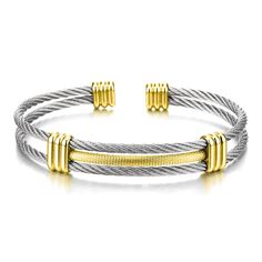 PRICES MAY VARY. Innovative Design: Our bracelet boasts a unique two-tone twisted design, combining silver and gold hues for a stunning visual effect, ideal for making a stylish statement Quality Construction: Made from durable, quality stainless steel, this bracelet provides a ideal balance between style and longevity, ensuring it remains a staple in your jewelry collection Adjustable Fit: This cuff bangle bracelet offers an adjustable fit, accommodating various wrist sizes from 18-22CM (7.09-8.66"), making it a versatile accessory for both men and women Stylish Statement: The twisted bracelet elevates any outfit, whether casual or formal. Its two-tone design lends a distinctive touch, enhancing your overall look with a blend of elegance and modernity Ideal Present: This well-crafted cuff Bracelet For Women Gold, Stainless Bracelet, Twisted Bracelet, Stainless Steel Cable, Cuff Bangle Bracelet, Jewelry For Men, Bracelets Jewelry, Bracelet For Women, Cuff Bangles