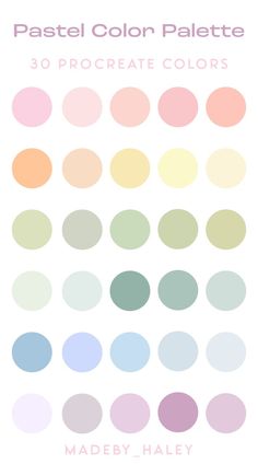 Pastel Color Palette- 30 Procreate colors Pastel Paint Swatches, Procreate Pastel Palette, Danish Pastel Colour Palette, Pastel Paint Palette, Spring Color Palette Pastel, Pastel Colors That Go Together, Spring Pastel Palette, All Pastel Colors