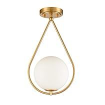 a light fixture with a glass ball hanging from it's center point, on a white background