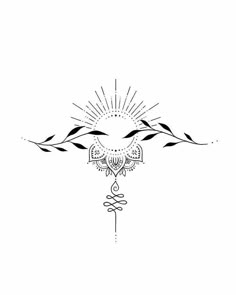 a cross with the sun above it and two birds flying over it, in black and white