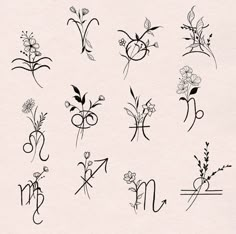 the letters and numbers are drawn with black ink on white paper, which is decorated with flowers