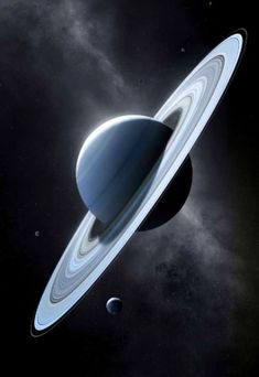 an artist's rendering of saturn and its two satellites