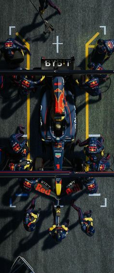 the red bull racing car is seen from above