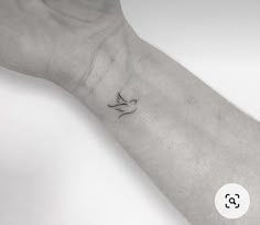 a person's arm with a small bird tattoo on the left side of their wrist