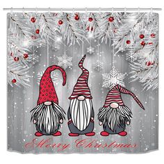 christmas gnomes shower curtain set