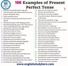 the 100 examples of present perfect tense