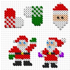 christmas pixel art with santa claus and snowman in different colors, sizes and shapes