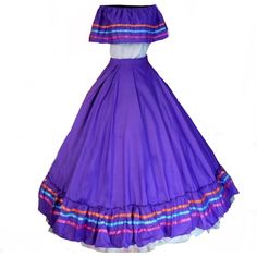 Two-Piece Mexican Dress With Flounces On The Chest And Colored Ribbon, Adjustable Waist, Fits From Size Xs To 2x, Purple Color And Colored Ribbons, Ideal For Any Mexican-Themed Party I Ship The Day Of Your Purchase Or The Next Day In The Morning, So That Your Purchase Arrives Immediately At Your Home Consider Poshmark Gets 20% You Can Create A Bundle And Save Color Morado Pastel, Mexican Dance Dress, Mexican Clothing Style, Mexican Clothing, Striped Jersey Dress, Spanish Dress, Mexican Outfit, Mexican Dress, Gothic Girl