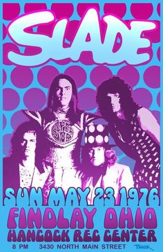 an old poster with the band's name and dates for their concert in front of them