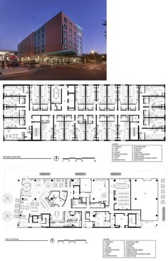 the floor plan for an apartment building with multiple floors and two levels, in different sections