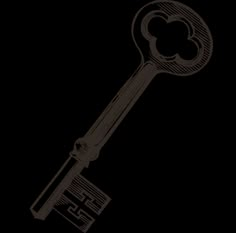 an old key with a heart on it is drawn in black and white by hand