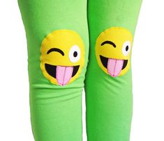 {DESCRIPTION}These fun and functional knee patch leggings are not only adorable, but they are made to last.  Made with bright apple-green, medium-weight cotton lycra, these leggings are reinforced at the knees with yellow, crazy face emojis to protect your kiddo's delicate knees from playground wear and tear.  Please note these leggings are handmade and some slight variation may occur.  Leggings have an elastic non-roll waist band for a comfortable fit.  Perfect for your emoji-obsessed kiddo!Mee Fun Green Stretch Bottoms, Cute Green Cotton Bottoms, Playful Cotton Leggings For Playtime, Stretch Cotton Fun Bottoms, Playful Fitted Bottoms For Playtime, Playful Fitted Playtime Bottoms, Playful Green Pants For Spring, Spring Playful Green Pants, Playful Green Cotton Pants