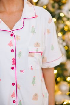 Plan on staying in a lot this holiday season? Or at least plan on staying with family and friends for Christmas eve? Then these pajamas are perfect for you! They are so cute and totally comfy! These classic pjs are going to have you feeling festive and fun this holiday season! Top Collared neckline Button down front closure Short sleeves Hot pink piping Gingerbread pattern Generous stretch Bottoms Elastic waistband Gingerbread pattern Generous stretch *These run large. You may consider sizing do Bamboo Pajamas, Holiday Patterns, Holiday Prints, Plus Size Maxi Dresses, Model Fits, Pants Pattern, Christmas Pajamas, Staying In