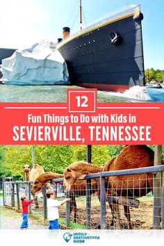 two pictures with the words fun things to do with kids in severville, tennessee