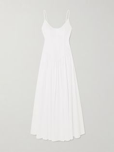 Shop STAUD Dena pleated cotton poplin maxi dress, Explore the latest STAUD women's collection today on NET A PORTER Shirred Skirt, White Maxi Dresses, Fitted Bodice, Personal Stylist, Cotton Poplin, Net A Porter, Women Collection, Luxury Design, Bodice