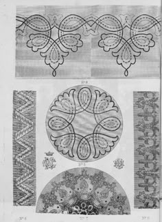 four different designs in black and white on a piece of paper with an intricate design