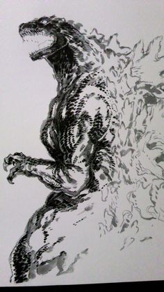 a black and white drawing of a dinosaur