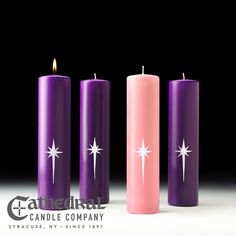 3 X 12 Star of the Magi Advent Stearine Pillar Candle (3 Purple, 1 Rose) Hope Advent, Advent Wreaths, Magi 3, The Messiah, Classic Candles, Advent Candles, 1 Rose, Light Of The World, Candle Companies