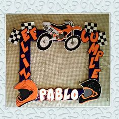 an orange and black motorcycle frame with the words pablo in front of it