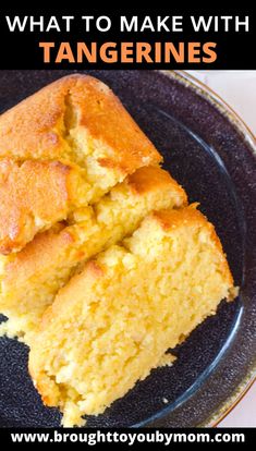 two pieces of cornbread on a black plate