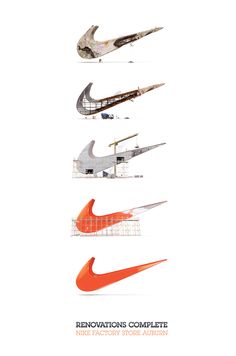 an advertisement for nike's new products, including the brand's iconic logo