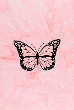 a black and white butterfly on a pink background