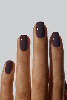 Capture the quiet elegance of overcast skies with this warm, inviting and utterly refined colour. Both sophisticated and calming, this shade whispers of subtle mystery and timeless charm. A dark greyish-mauve. Fall Color Short Nails, Fall Color Nails 2024, Short Square Nails Fall Colors, Nail Colors For Cool Skin Tone, Plain Autumn Nails, November Gel Nails Colors, Thanksgiving Nail Colors Fall, Classy Nails Squoval, Simple Nails One Color