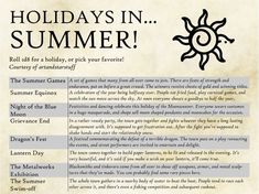 an old paper with the words holidays in summer written on it and some type of information