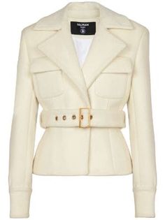 Balmain - Ropa de marca online para mujer - FARFETCH Balmain Jacket, Women Blazers, Belted Jacket, Belted Coat, Iconic Bags, Van Cleef Arpels, Dresses Shoes, Ballet Flat Shoes