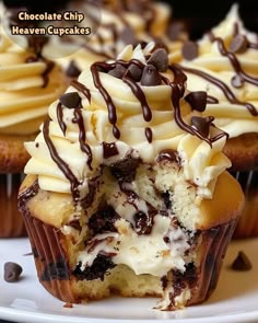 chocolate chip heaven cupcakes on a white plate