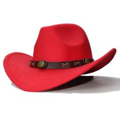 Coming in nine different solid colors, this Cowboy Hat suits whatever style your child needs for a formal party. It is made of 100% wool, giving your kid the comfort on a cold winter night. Show this off on the night of the formal party and prepare yourself for compliments that your child will receive from anyone at the party. The tall crown has a center dent and pinched front, establishing a look that is charming and appealing. The sides of the brim are turned up to exhibit the style of a cowboy hat. Around the hat is a beaded coffee alloy leather band to add an intensity to its style. Whether you present this as a gift to a loved one or give this to your child to wear in a party, you'll surely thank Innovato Design for coming up with such a product.  Product Highlights:   High quality wo Western Red Felt Hat For Winter, Western Style Red Felt Hat For Winter, Western Red Hat Bands For Winter, Red Western Hat Bands For Winter, Western Style Red Hat Bands For Winter, Red Brimmed Felt Hat For Winter, Western Winter Hat, Winter Rodeo Felt Hat, Red Wool Felt Hat For Winter