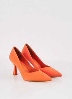 Stiletto shoes.. Color orange fabric Heel Height 9cm -  3,54inch Material Artificial Suede Formal Orange Heels With Sculpted Heel, Elegant Orange Heels With Sculpted Heel, Chic Orange Heels, Orange High Heels With Padded Heel, Orange Padded High Heels, Orange Sculpted Heel With Round Toe, Elegant Orange Block Heel Shoes, Elegant Orange Block Heel Heels, Elegant Orange Block Heel