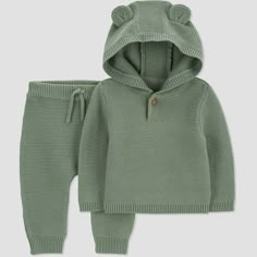 Carter's Just One You® Baby Boys' 2pc Bear Hooded Top & Bottom Set - Green : Target Trendy Baby Boy Clothes, Carters Baby Boys, Bear Ears, Hooded Top, Carters Baby, Matching Pants