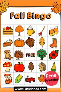 the fall bingo game is shown with an orange background