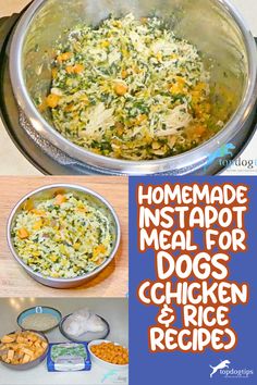 Homemade Instapot Meal for Dogs (Chicken & Rice Recipe); instapot recipes, instant pot recipe, homemade dog meal Homemade Chicken Dog Food, Dog Food Toppers Homemade, Diy Farmers Dog Food, Dog Food With Chicken, Cooker Dog, Food With Chicken, Chicken Rice Recipe, Chicken Dog Food Recipes, Homemade Dog Cookies