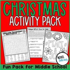 christmas activity pack for middle school students