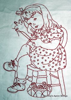 Mommy's Apron Strings: Vintage Redwork Children Done! Outline Embroidery, Modern Hand Embroidery Patterns, Vintage Embroidery Transfers, Embroidery Red, Sewing Vintage, Embroidery Vintage