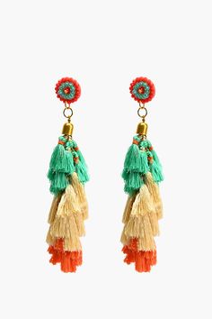 Handmade earrings with tassel hanging in three Layers Tops Attachment Jumring With Back Pin Handcrafted In Teal, Off White, and Coral Colours Elevate your ensemble with the enchanting allure of our Charming Tassels Hanging Earrings, a timeless addition to your jewelry collection. These handmade earrings feature three layers of delicate tassels, swaying gently with every movement, adding a touch of whimsical charm to your look.With tops attachment jumring and a secure back pin closure, these earr Beach Dangle Chandelier Earrings With Tassels, Traditional Beaded Tassel Earrings For Beach, Multicolor Tassel Earrings With Dangling Beads, Turquoise Tassel Earrings With Colorful Beads, Green Tassel Dangle Earrings, Turquoise Tassel Drop Earrings With Colorful Beads, Beach Drop Earrings With Tassel Latkans, Multicolor Tassel Earrings With Latkans For Beach, Beach Drop Tassel Earrings With Latkans